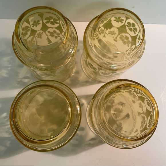 MCM VTG Libbey Yellow Glass Retro Daisy Tumblers Set of 4 White Green Glasses - Picture 5 of 7